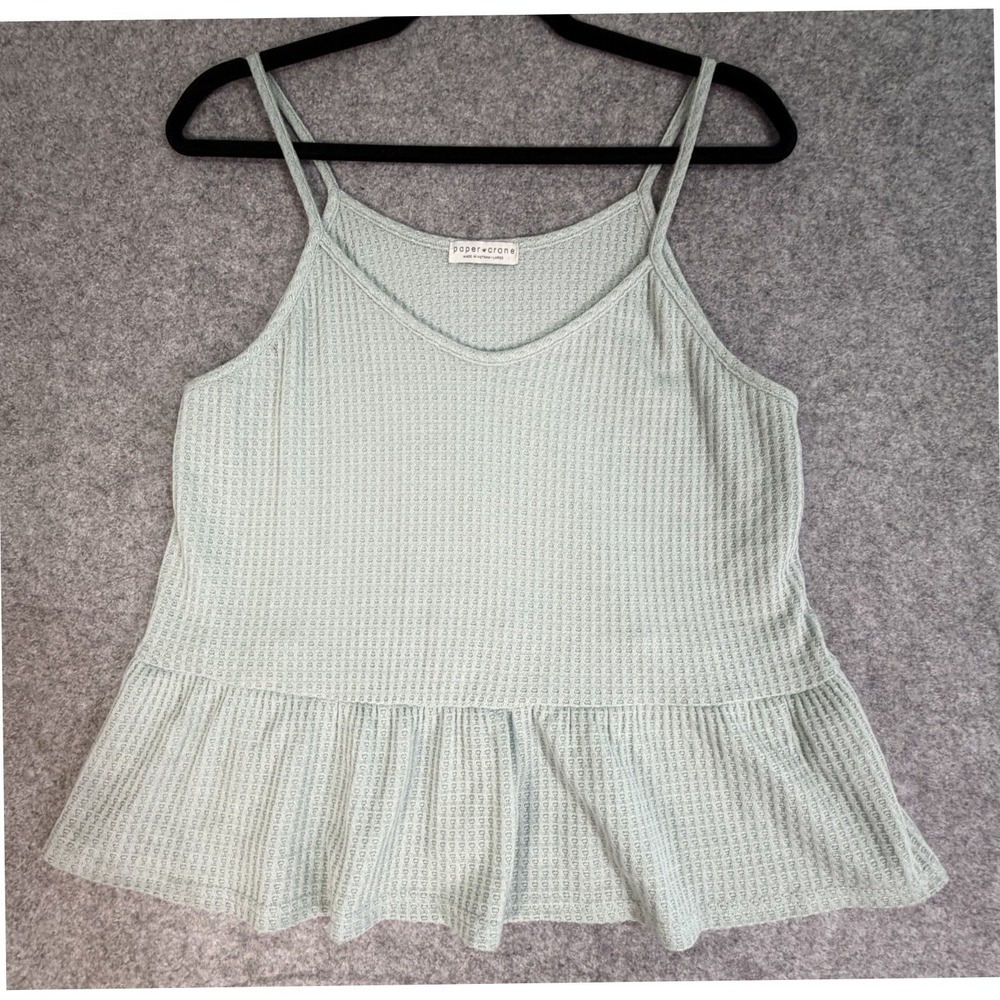 Paper Crane Waffle Knit Peplum Camisole Tank Top Light‎ Sage Women's Large